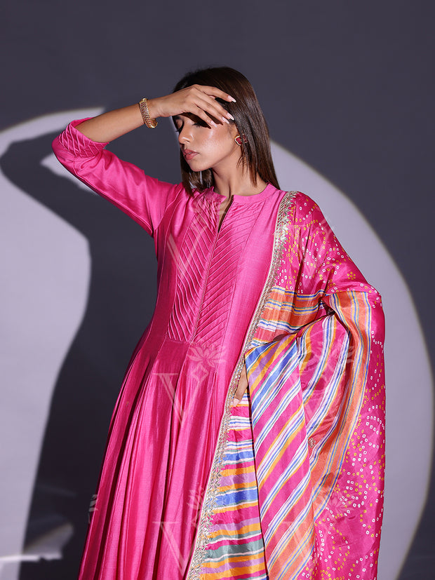 Pink Vasansi Silk Anarkali Suit Set