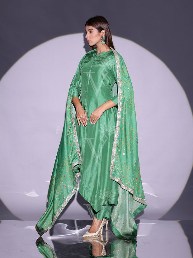 Light Green Vasansi Silk Asymmetric Kurta and Pant set