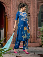 Blue Vasansi Silk Embroidered Suit Set