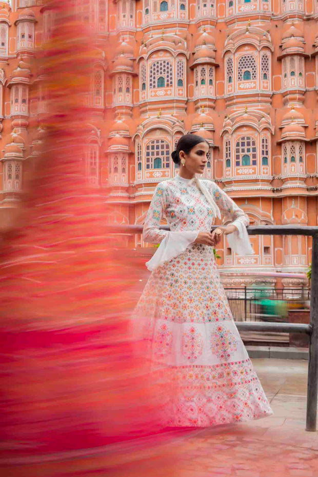 Off White Chanderi Silk Anarkali Gown