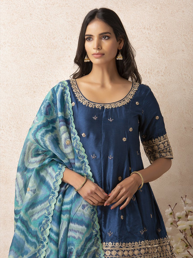 Blue Embroidered Kurta and Garaara Set - Mogra Look 19