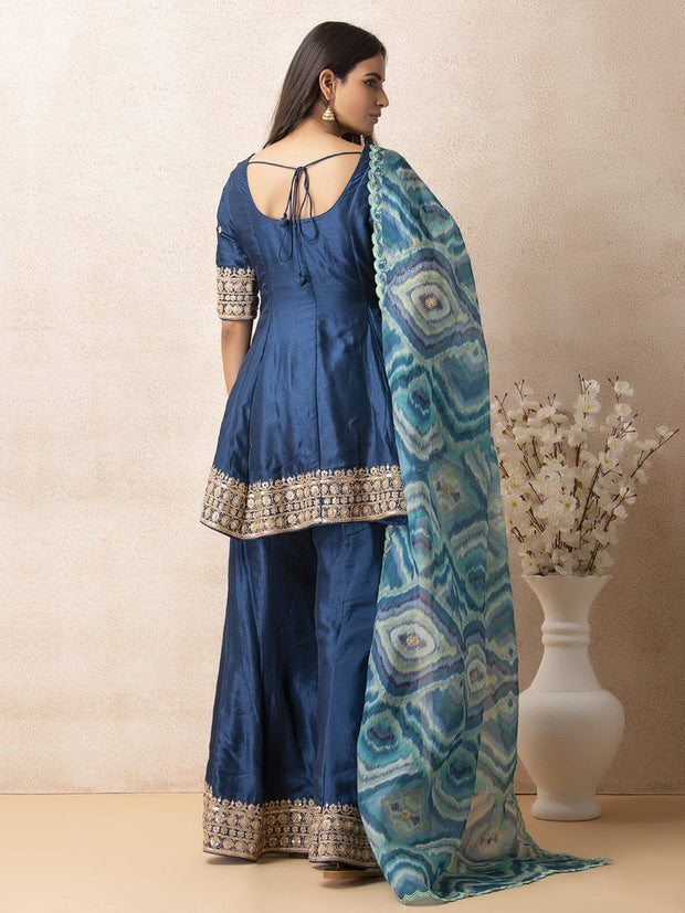Blue Embroidered Kurta and Garaara Set - Mogra Look 19