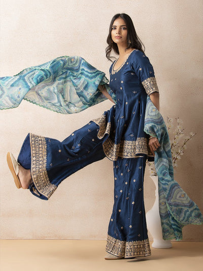 Blue Embroidered Kurta and Garaara Set - Mogra Look 19