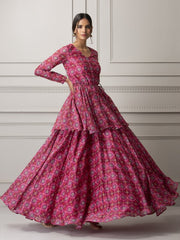Pink Floral Printed Peplum and Skirt Set -Mogra Look 23