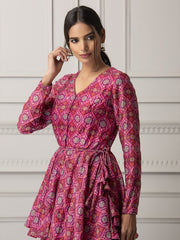 Pink Floral Printed Peplum and Skirt Set -Mogra Look 23