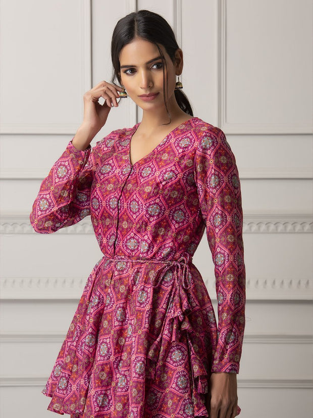 Pink Floral Printed Peplum and Skirt Set -Mogra Look 23