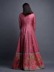 Pink Vasansi Silk Leheriya Anarkali Gown