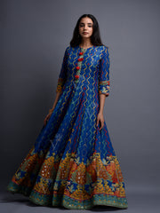 Blue Vasansi Silk Leheriya Anarkali Gown