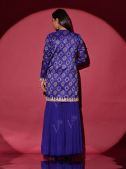 Blue Embroidered Jacket with Bustier and Sharara Set