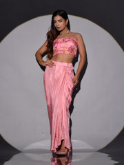 Pink Bustier with Jacket and Drape Skirt Set