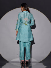 Turquoise Vasansi Silk Printed Co-ord Set