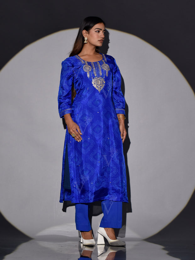 Blue Bandhani Printed Vasansi Silk Kurti