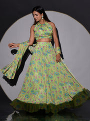 Light Green Vasansi Silk Printed Crop Top and Skirt Set