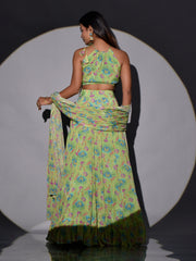 Light Green Vasansi Silk Printed Crop Top and Skirt Set