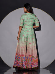 Green and Pink Ombre Vasansi Silk Printed Jumpsuit