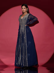 Midnight Blue Georgette Embroidered Gown