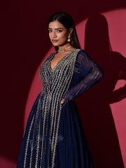Midnight Blue Georgette Embroidered Gown