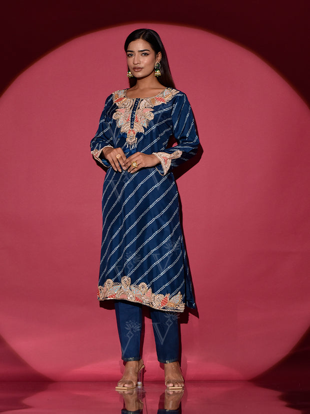 Blue Silk Embroidered Suit Set