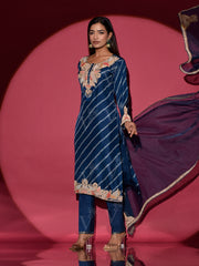 Blue Silk Embroidered Suit Set