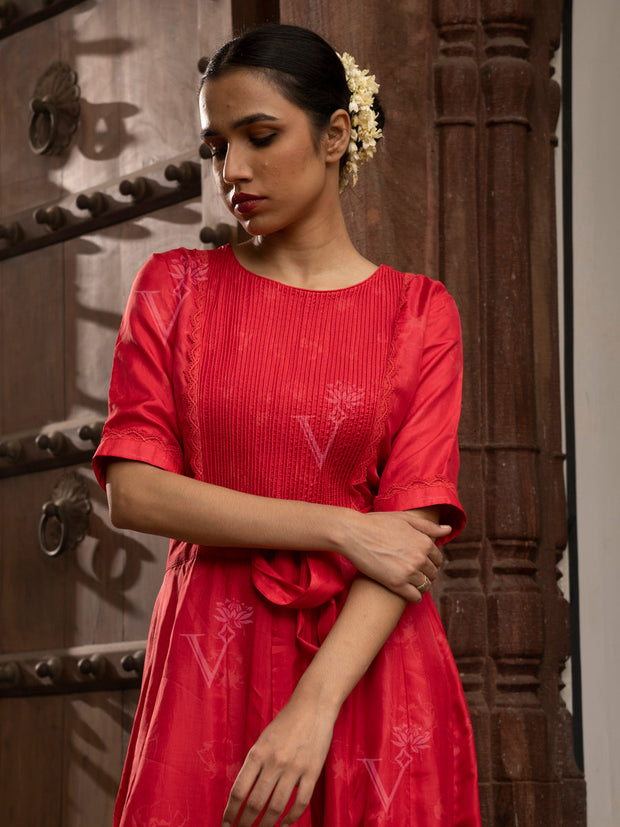Red Vasansi Silk Printed Jumpsuit