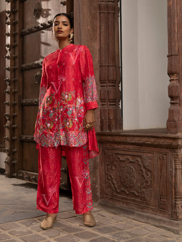 Red Vasansi Silk Co Ord Set