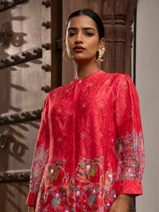 Red Vasansi Silk Co Ord Set