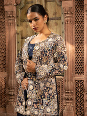 Blue Silk Embroidered Jacket with top and Palazzo Set