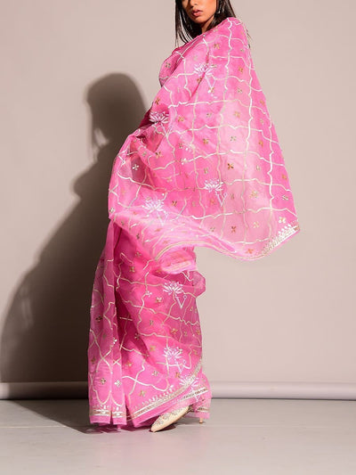 Pink Pure Organza Gota Embroidered Saree