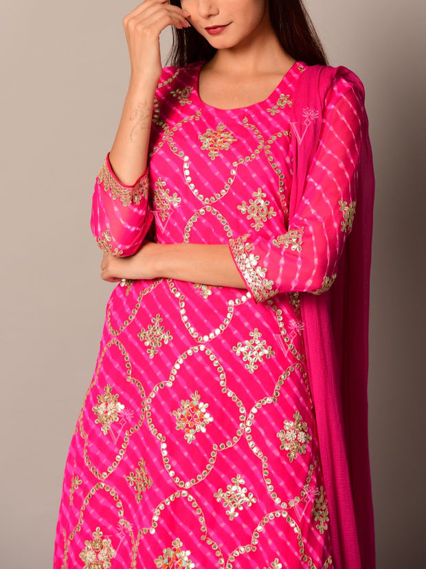 Pink Leheriya Suit Set
