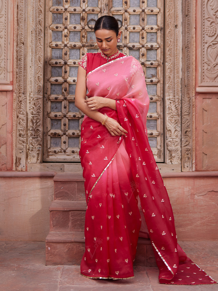 Talking Threads Oyster Pink Silk Organza Zardozi Embroidered Saree main image 0