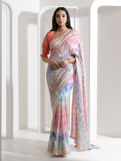 Coral Pink Shaded Georgette Saree