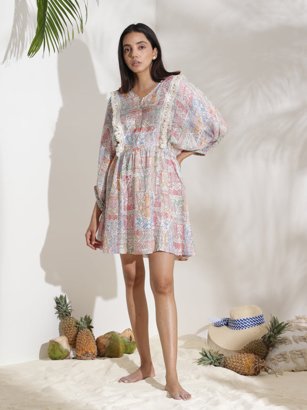 Pastel Printed Raglan Sleeves Dress