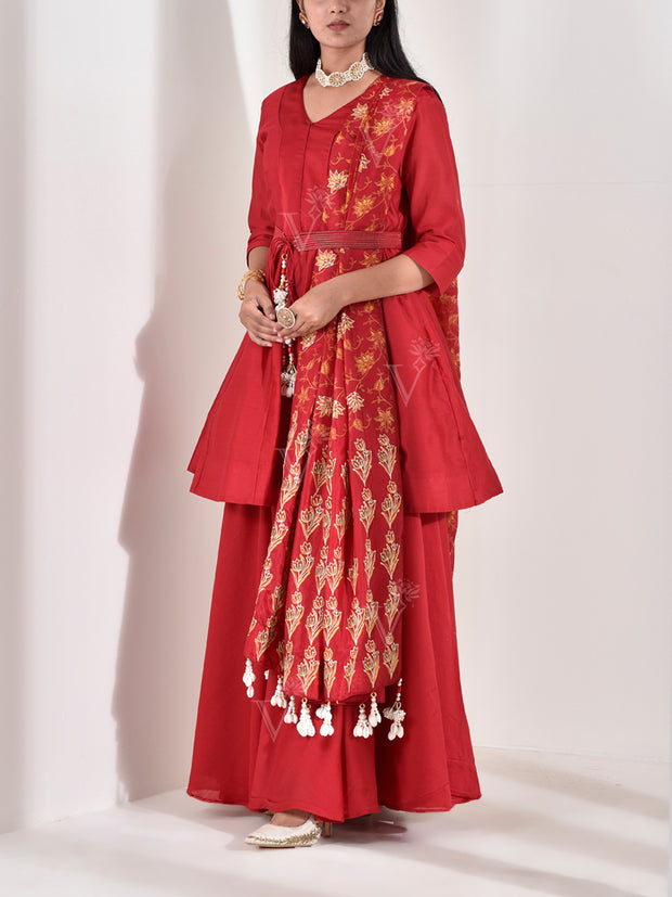 Red Vasansi Silk Anarkali Suit Set