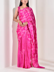 Pink Gazzi Pure Silk Bandhani Saree