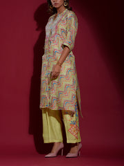 Yellow Leheriya Vasansi Silk Printed Kurta and Pant