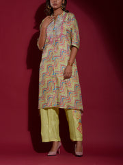 Yellow Leheriya Vasansi Silk Printed Kurta and Pant