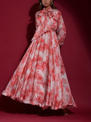 Red Silk Printed Gown
