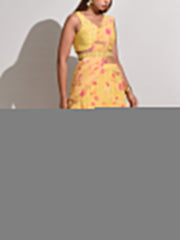 Yellow Floral Georgette Ruffled Saree