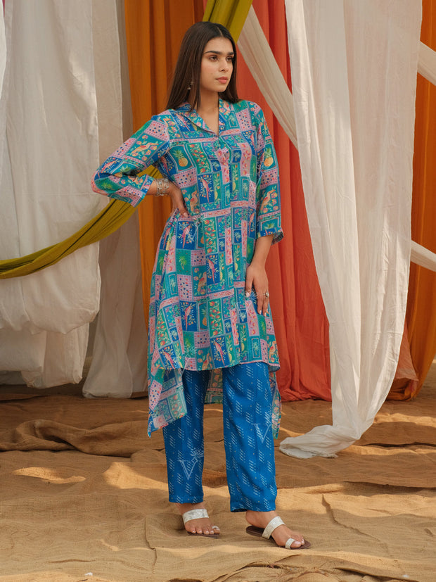 Blue Vasansi Silk Printed Co Ord Set