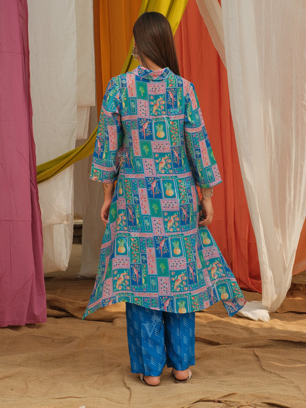 Blue Vasansi Silk Printed Co Ord Set
