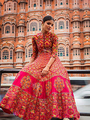 Red Silk Chanderi Anarkali Gown