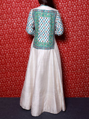 Off White Raw Silk Embroidered Anarkali Gown