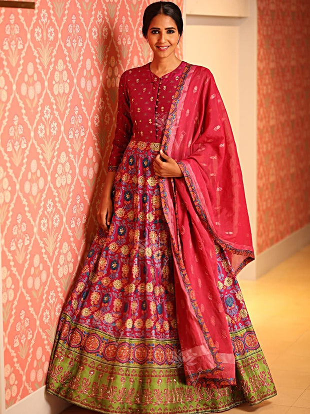 Magenta Chanderi Silk Gown