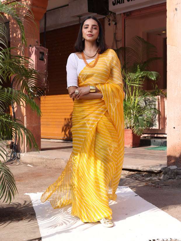 Yellow Leheriya Saree