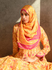 Mustard Silk Printed Anarkali Gown