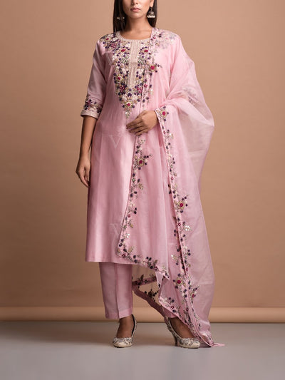 Baby Pink Chanderi Silk Suit Set