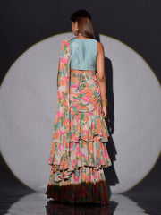 Multi Color Crop Top and Ruffled Drape Tiered Skirt Set
