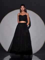 Black Georgette Embroidered Kurta and Skirt Set
