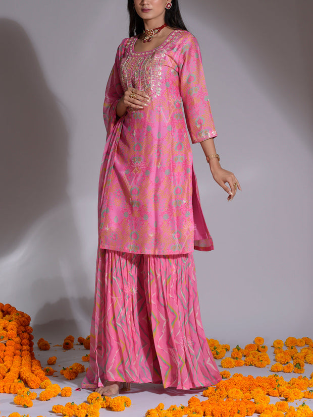 Pink Vasansi Silk Kurta and Sharara Suit Set