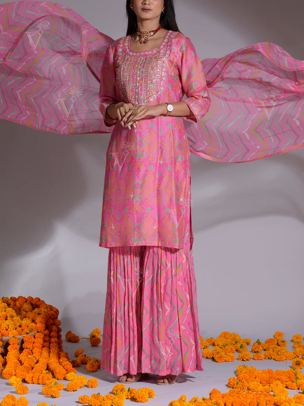 Pink Vasansi Silk Kurta and Sharara Suit Set